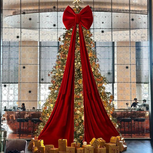 220/280cm Super Large Christmas Bow Wine Red Velvet Christmas Tree Topper Bow Long Streamers Ribbon Bow Front Door Pendant