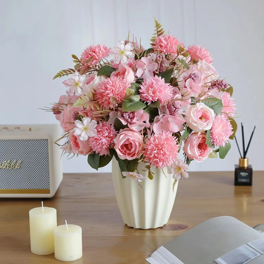 Artificial Flowers Rose Festival Home Decoration Wedding Bridal Bouquet Dried Flowers Birthday Gift Accessories Fake Flowers Ou