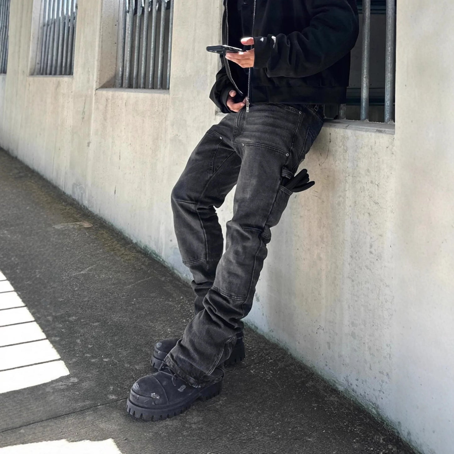 2025 New High Street Black Fashion Trend Men's Casual Denim Pants Slim Fit Stretch Denim Pants Men European Sizes