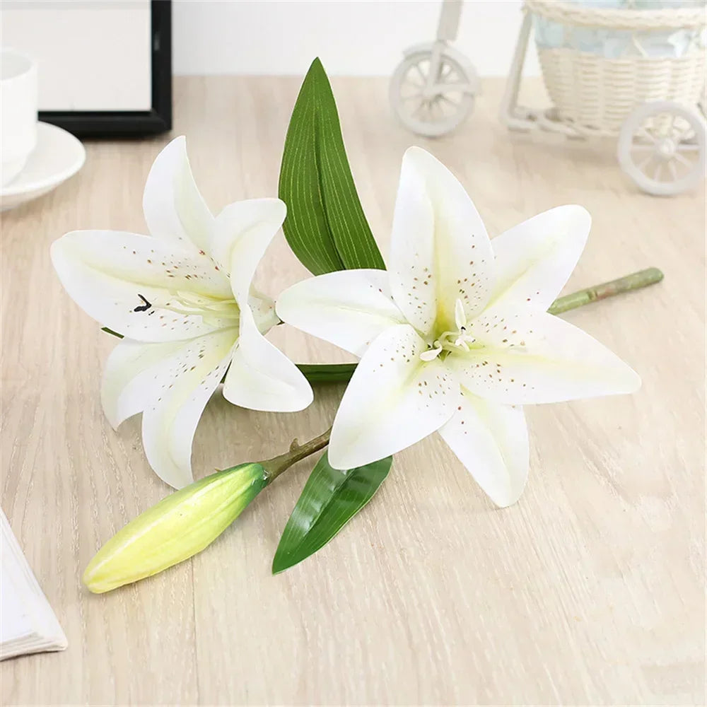 41cm Artificial Flowers Wedding Bouquet Single Lily Flower Two Flowers One Bud Branch Home Garden Decor Dia De La Madre Flores