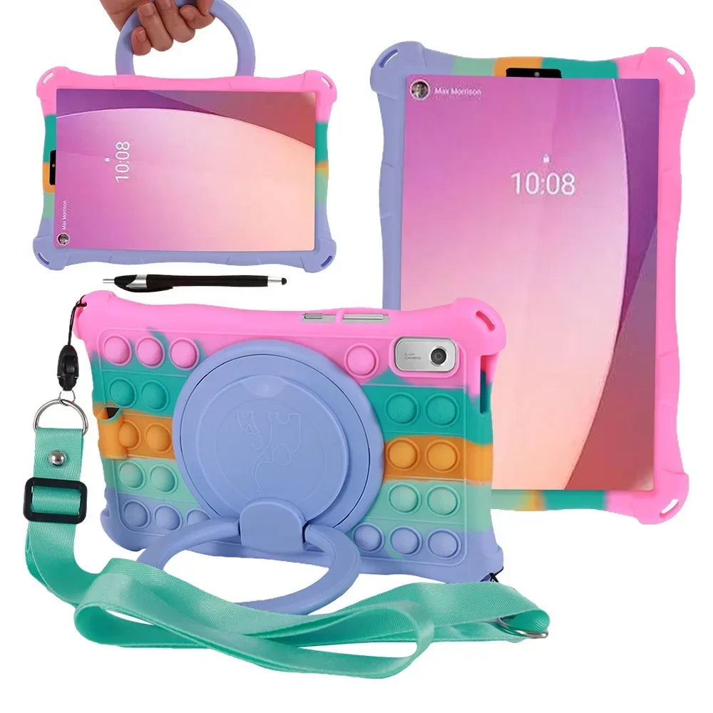 For Lenovo Tab M9 TB-310FU 9 inch Protective Bubble Silicone Kids Stand Tablet Cover For Lenovo M9 2023 With shoulder Strap Pen