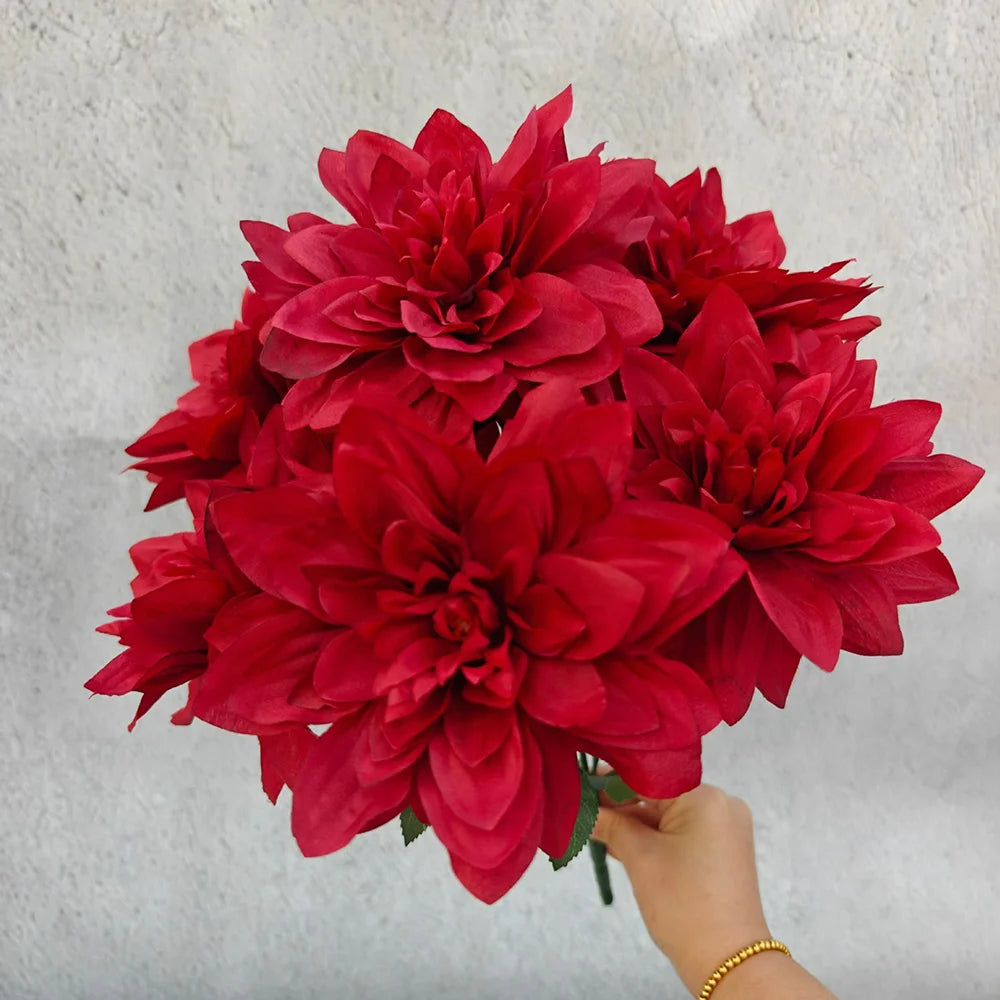 7 Heads Dahlia Artificial Flowers - Realistic Fake Dahlia Bouquet for Home Decoration, Wedding Centerpieces, Party Decor