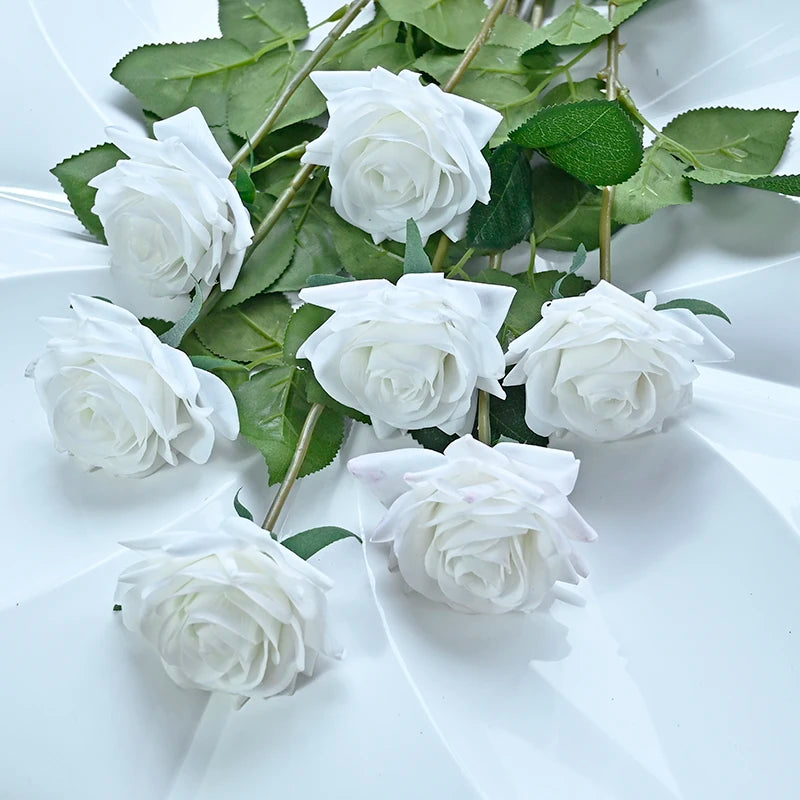 7 Pcs Real Touch Rose Branch Stem Latex Rose Hand Feel Felt Simulation Decorative Artificial Silicone Rose Flowers Home Wedding