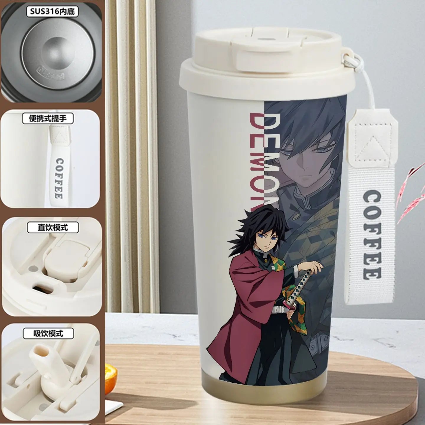 Demon Slayer Kamado Tanjirou Nezuko Agatsuma Zenitsu Anime Pattern Stainless Steel Thermos Mug Idea Leakproof Straw Cup Gift
