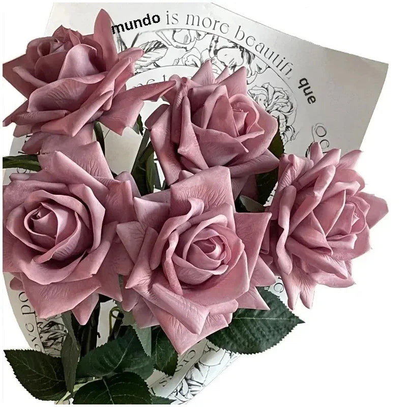 5Pcs/lot High-end Autumn Artificial Rose Real Touch Flowers Wedding Decor Bridal Bouquet Party Floral Moisturizing Rose Flowers