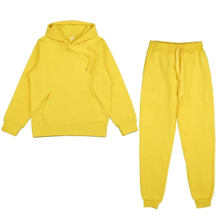 Winter Tracksuit Women Two Piece Set - Oversized Hoodie Sweatpants Solid Color Sportswear Suit |Casual Sweatshirt Trouser Set