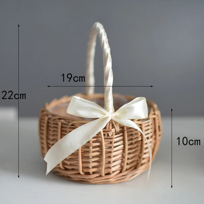 Woven Flower Basket Rattan Storage Basket Flower Girl Hand Basket Handmade Flower Basket For Home Wedding Decor 1PC Wedding Gift