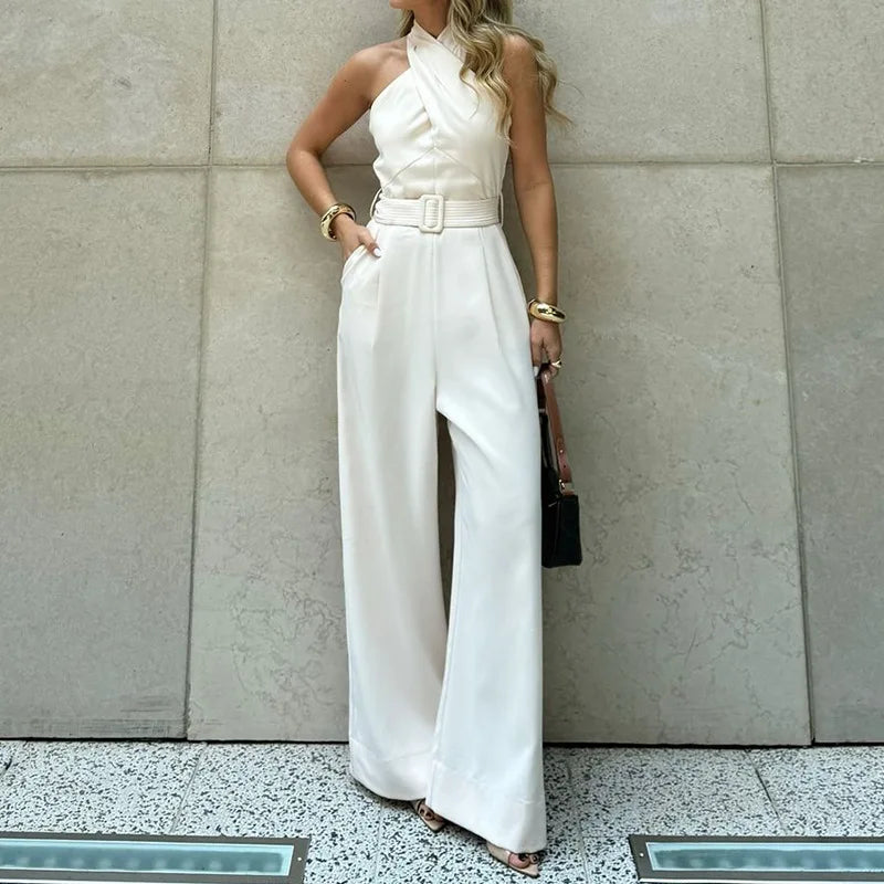 Sexy Sleeveless Hanging Neck Jumpsuit Summer Women's Clothing New Versatile Straight Waistband Jumpsuit Women's Clothing