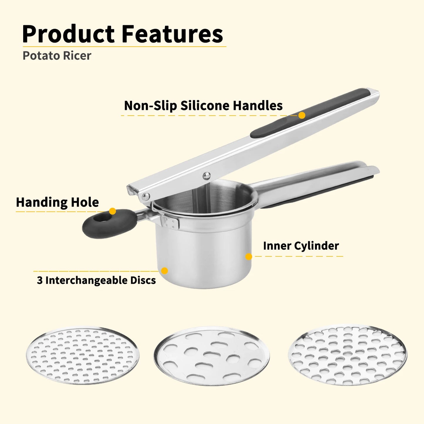 1PC stainless steel potato ricer with silicone handle and replaceable chassis potato mashers presses mashing mashed potatoes