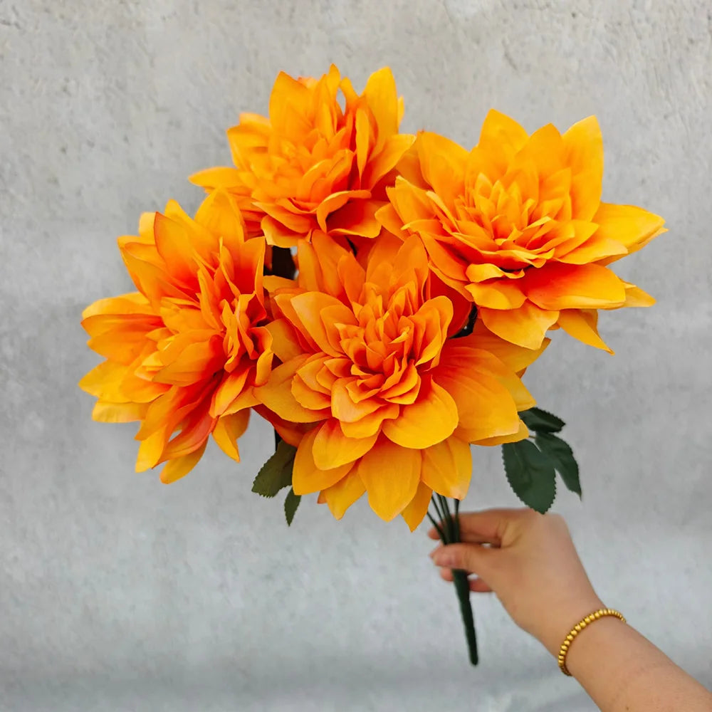 7 Heads Dahlia Artificial Flowers - Realistic Fake Dahlia Bouquet for Home Decoration, Wedding Centerpieces, Party Decor