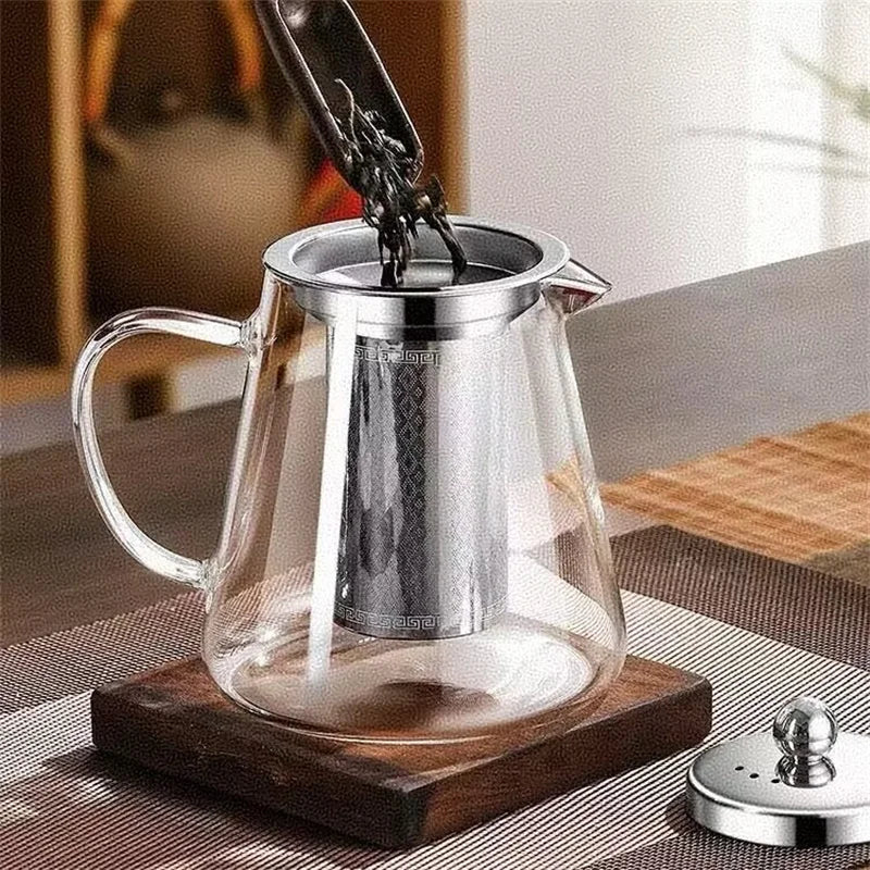 450ml-1350ml Heat Resistant Glass Teapot with Stainless Steel Tea Strainer Infuser Flower Puer Tea Pot Kung Fu Tea Maker Tea Set