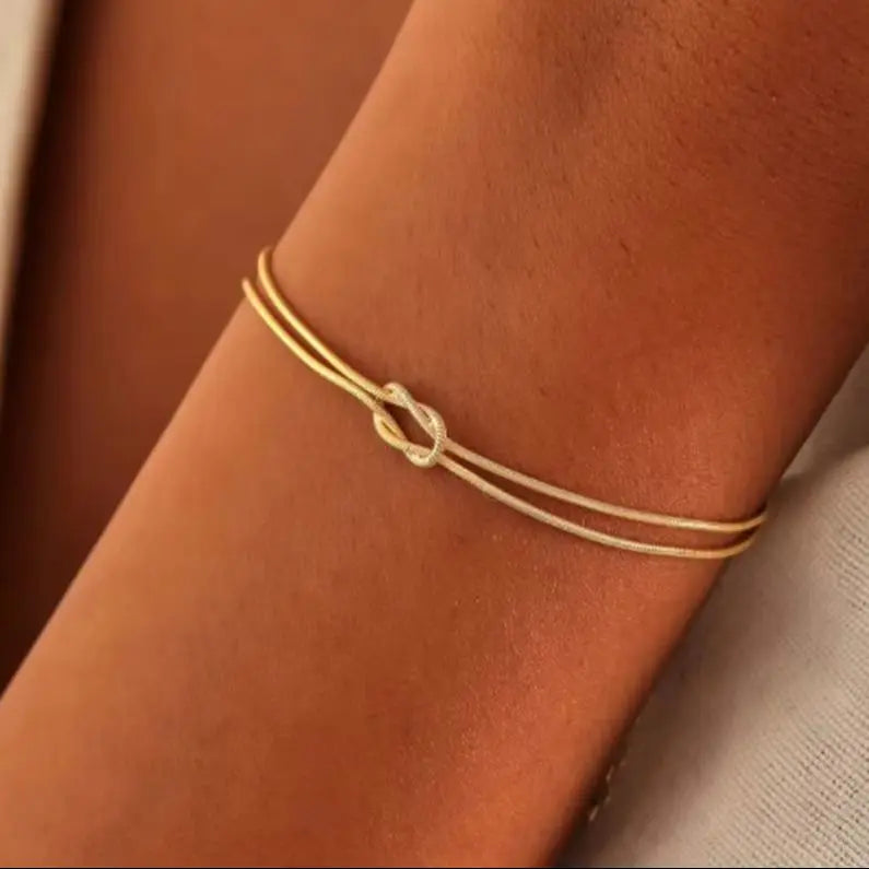 Stainless Steel Knot Snake Chain Bracelet for Couple Handmade Knot Bracelet Gold Silver Color Valentine's Day Jewelry Gifts