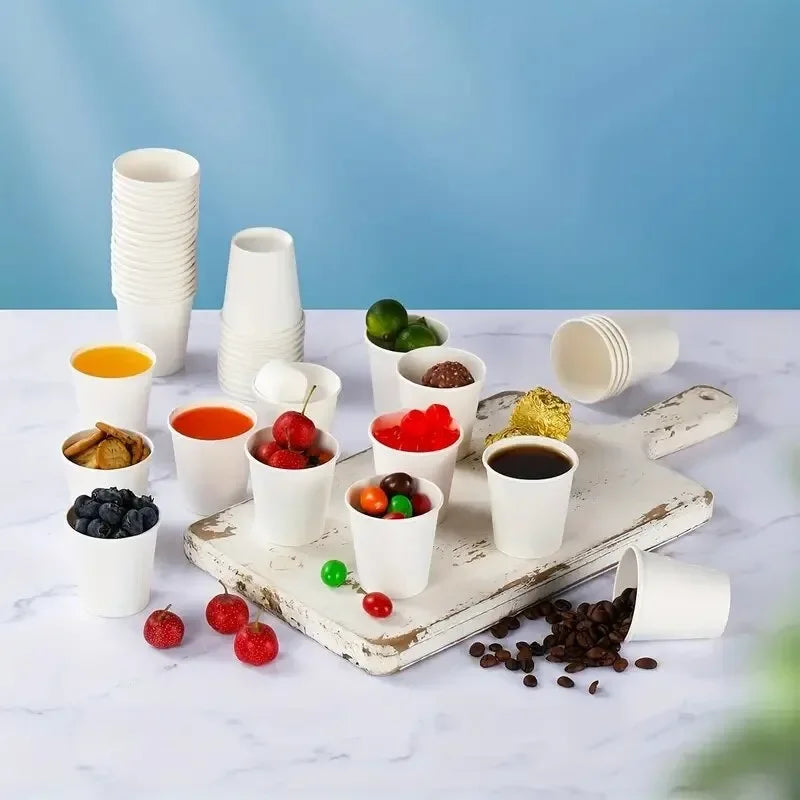 50/100PCS White Disposable Paper Cups Mini Supermarket Tasting Cups Party Christmas New Year Coffee Snacks Candy Juice Tableware
