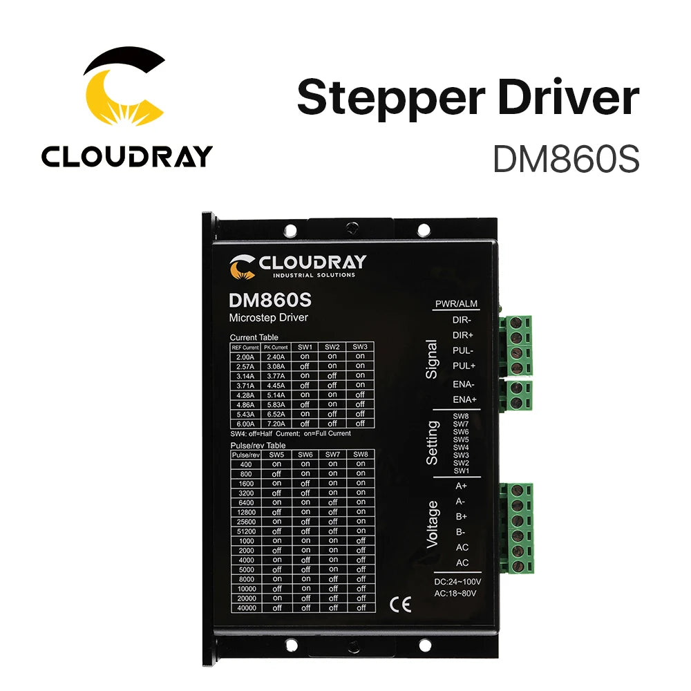 Cloudray Nema 34 Open Loop Stepper Motor Driver Kit 12N.m 6.0A DM860S 2.4A-7.2A for 3D printer CNC Engraving Milling Machine