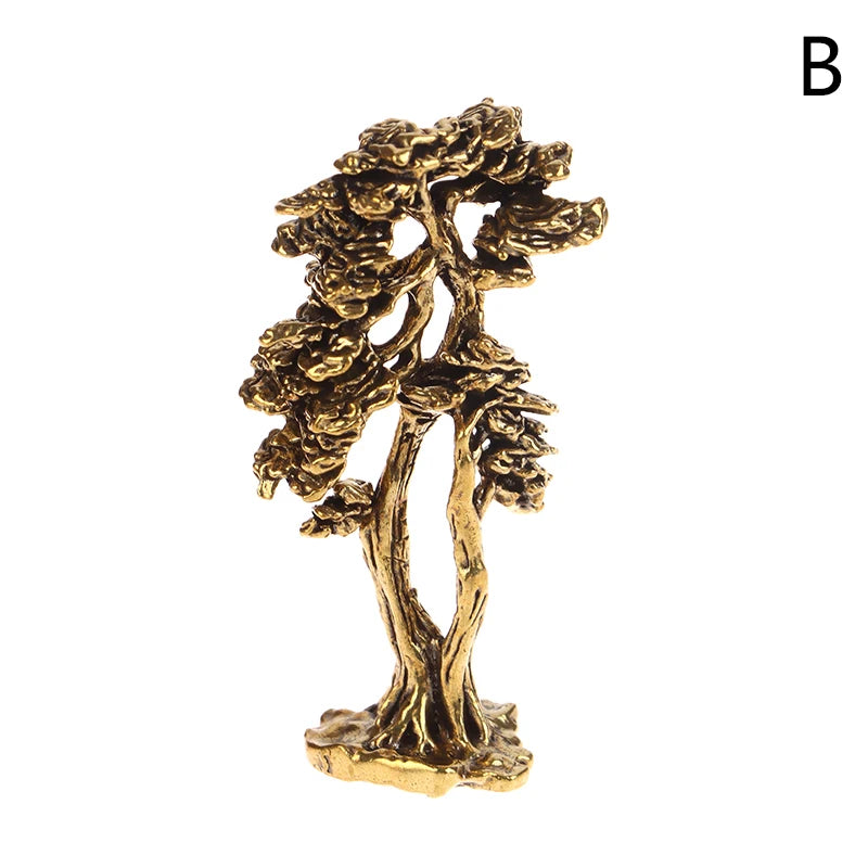 Brass Mini Welcome Pine Figurine Tree Miniature Landscape Small Bonsai Tree Statues Decorations Accessories