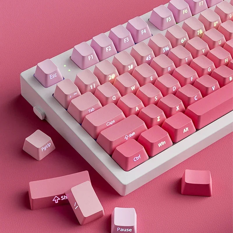 133 Keys Double Shot Shine Through Keycaps Strawberry Pink Side Print PBT Keycaps Cherry Profile for MX Switches Gaming Keyboard