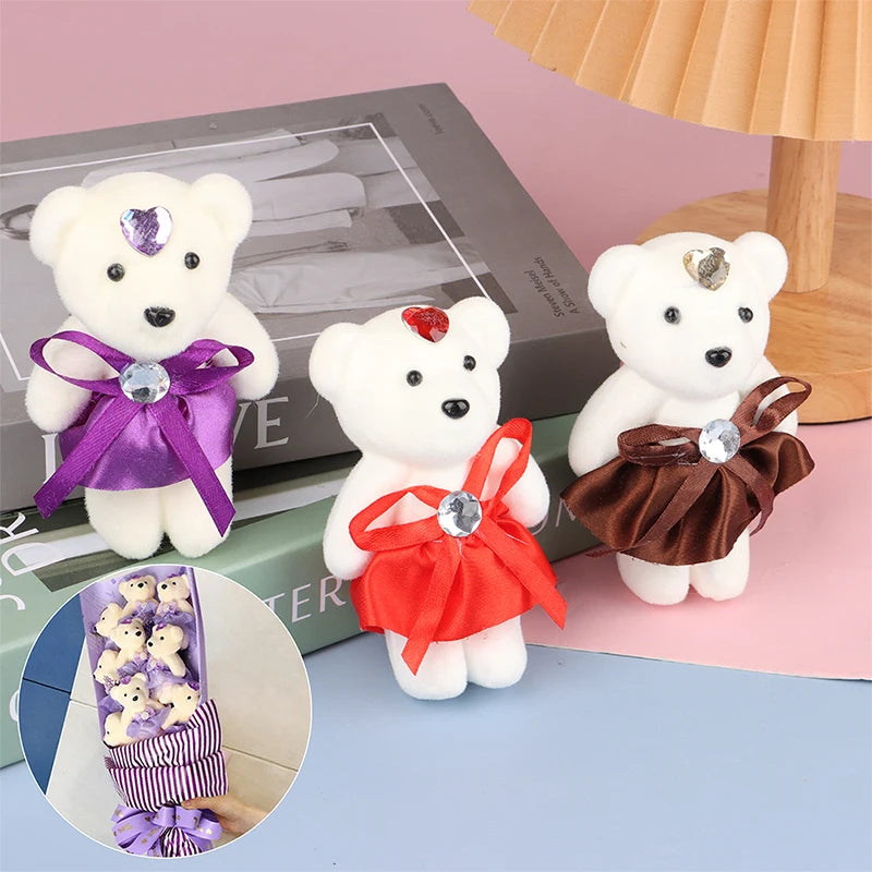 10Pcs 12cm Valentine'S Day Bear Flower Bouquet Cartoon Plush Doll Teddy Bear Bouquets Graduation Birthday Wedding Gifts