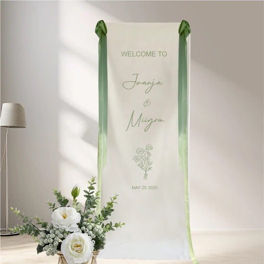 Wedding Customization, Welcome Sign with Free Ribbon, Wedding Sign Fabric Wedding Sign, White, Event Decoration, Wedding Decoration Flag Bride Wedding Outdoor Wedding