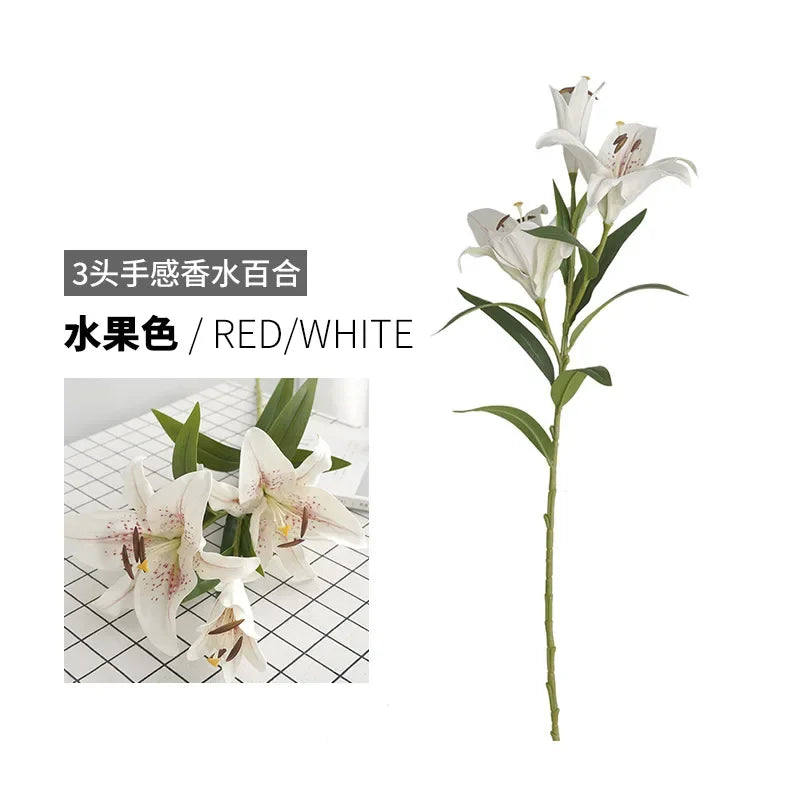 Flores Artificiales Simulated 3 Large Perfume Lilies Wedding Bouquets Flower Decoration with Vase  Home Decore