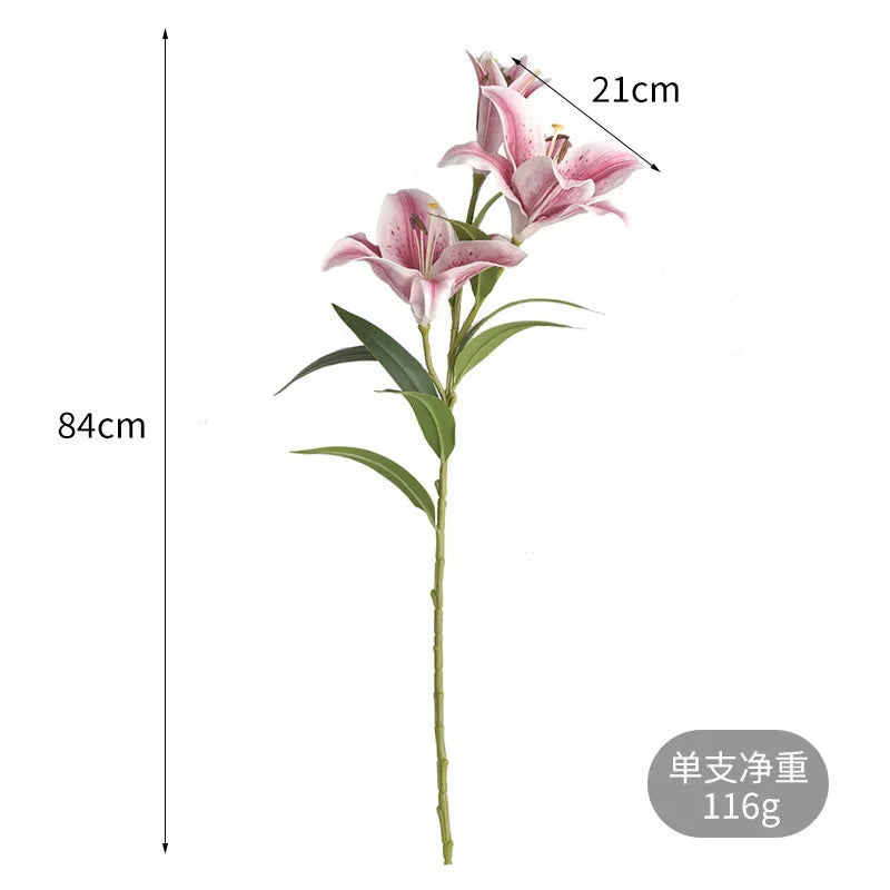Flores Artificiales Simulated 3 Large Perfume Lilies Wedding Bouquets Flower Decoration with Vase  Home Decore