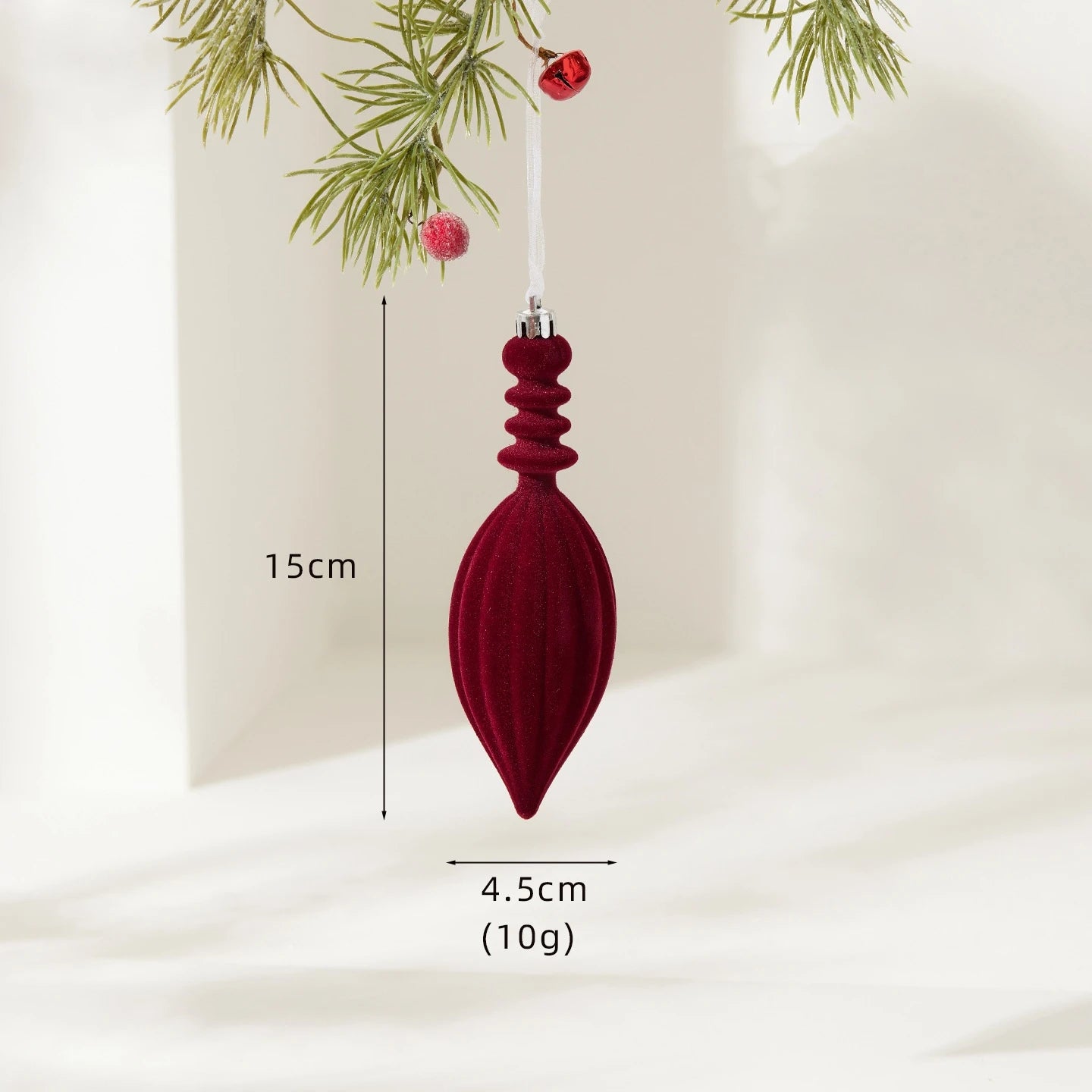 2026 Merry Christmas Ornaments Red Flocked Burgundy Christmas Tree Hanging Decorations Pendants Holiday Party Decor