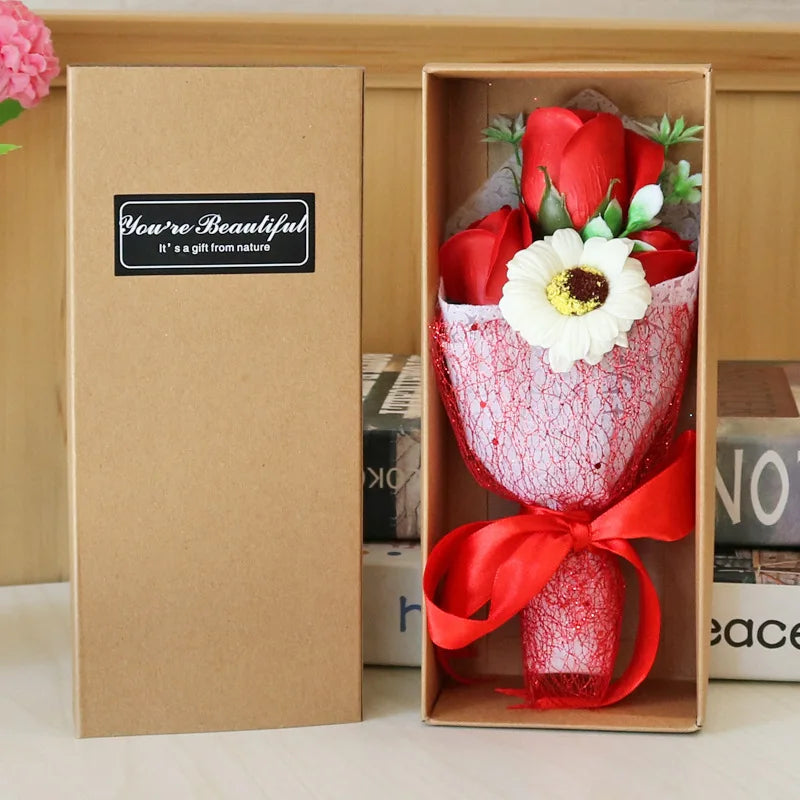 Valentine's Day Soap Flower Bouquet Home Deocration Handmade Soap Flower Bouquet Romantic Rose & Carnation in Gift Box for Women