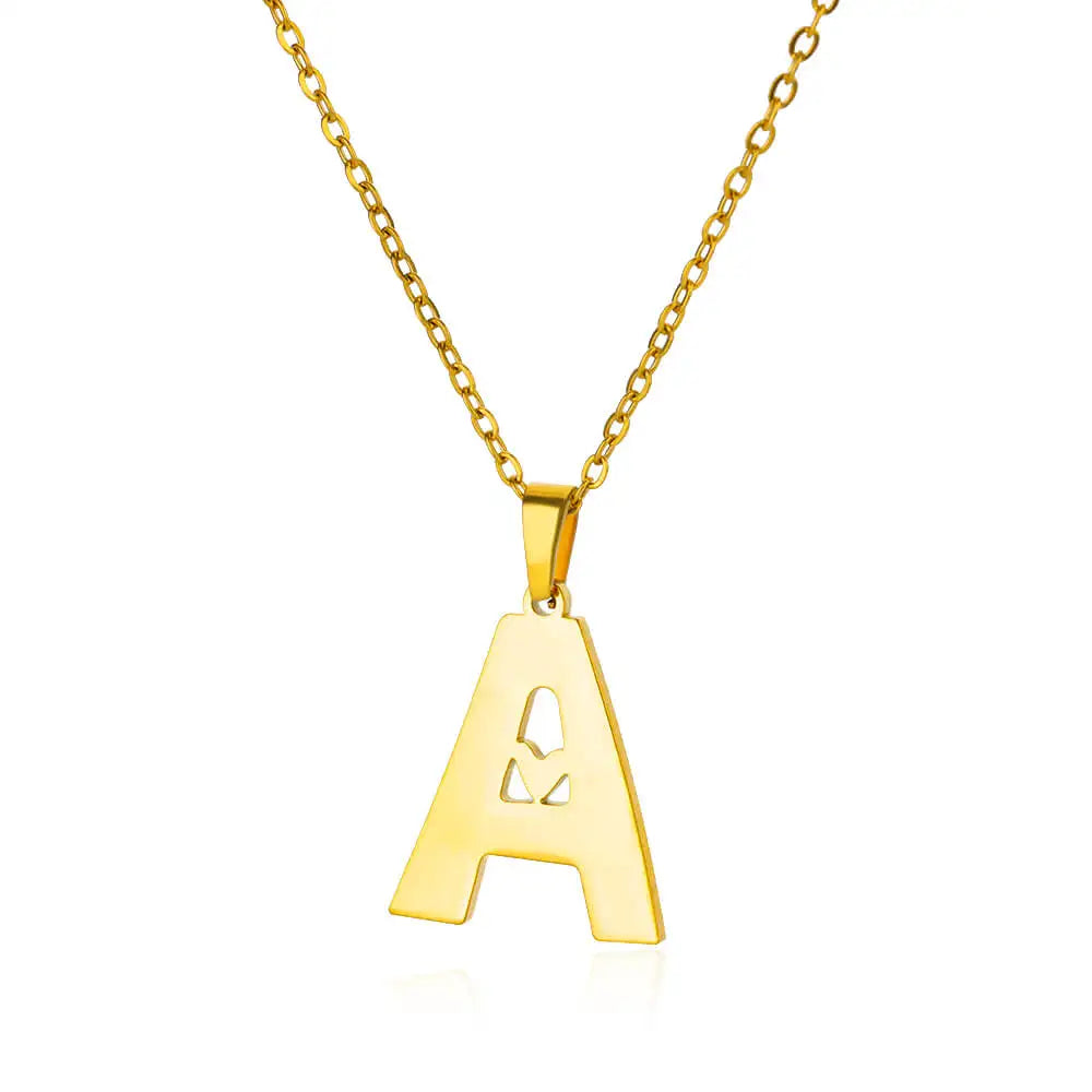 Stainless Steel Heart Letter Pendant Necklaces for Women Men Gold Color Initials Necklace Valentine's Day Jewelry Couple Gift