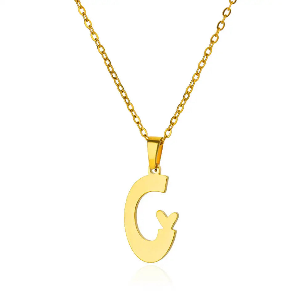 Stainless Steel Heart Letter Pendant Necklaces for Women Men Gold Color Initials Necklace Valentine's Day Jewelry Couple Gift