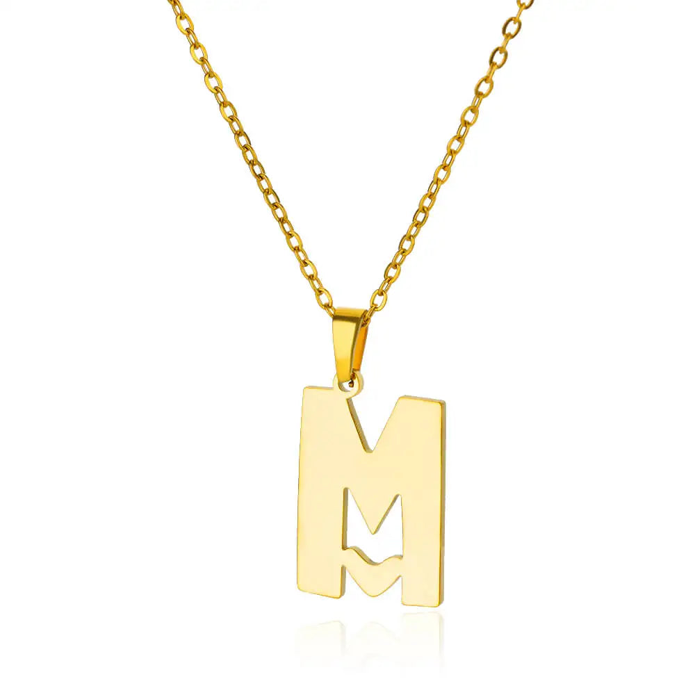 Stainless Steel Heart Letter Pendant Necklaces for Women Men Gold Color Initials Necklace Valentine's Day Jewelry Couple Gift