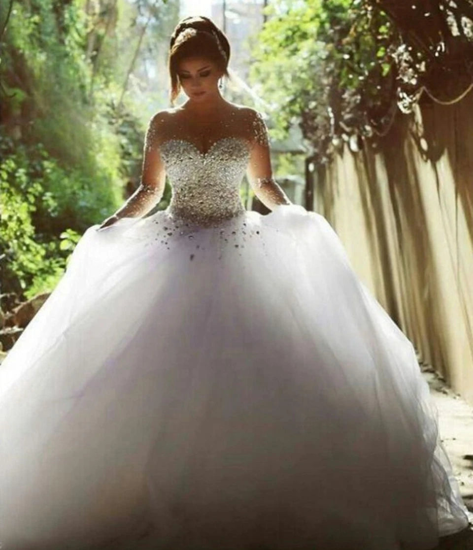 Customized Wedding Dresses For Bride 2025 Wedding Dress Elegant Long Sleeves Bridal Gown Beading Crystal Vestidos De Novia