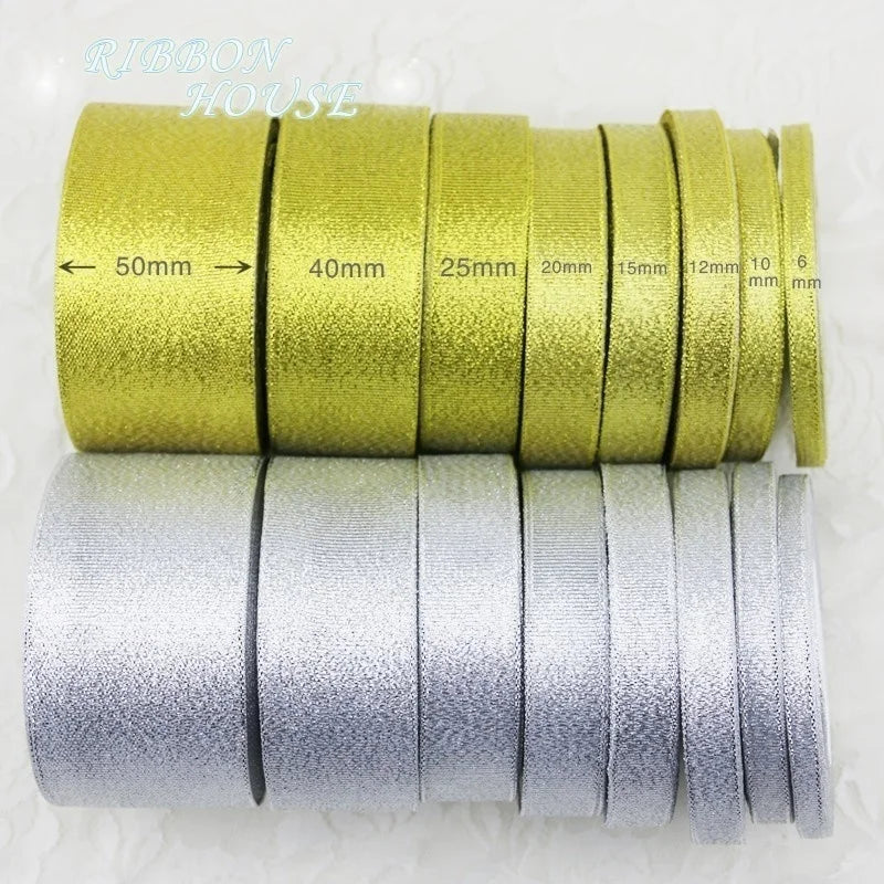 (25 yards/lot) Gold and Silver ribbon Christmas packaging ribbons high-grade quality Wholesale
