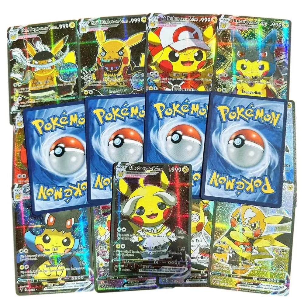 27-55Pcs Pokemon 3D Cards Colorful Shining English Spanish Vmax Gx Charizard Pikachu Trading Collection Battle Card Toys Gifts
