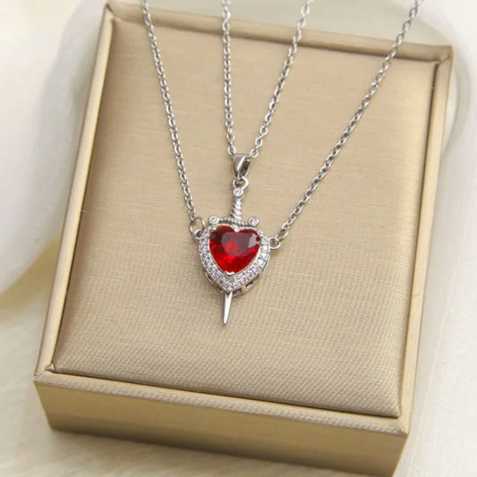 New Style Creative Arrow Through Heart Couple Pendant Heart-Shaped Collar Chain Valentine's Day Necklace Jewelry Gift