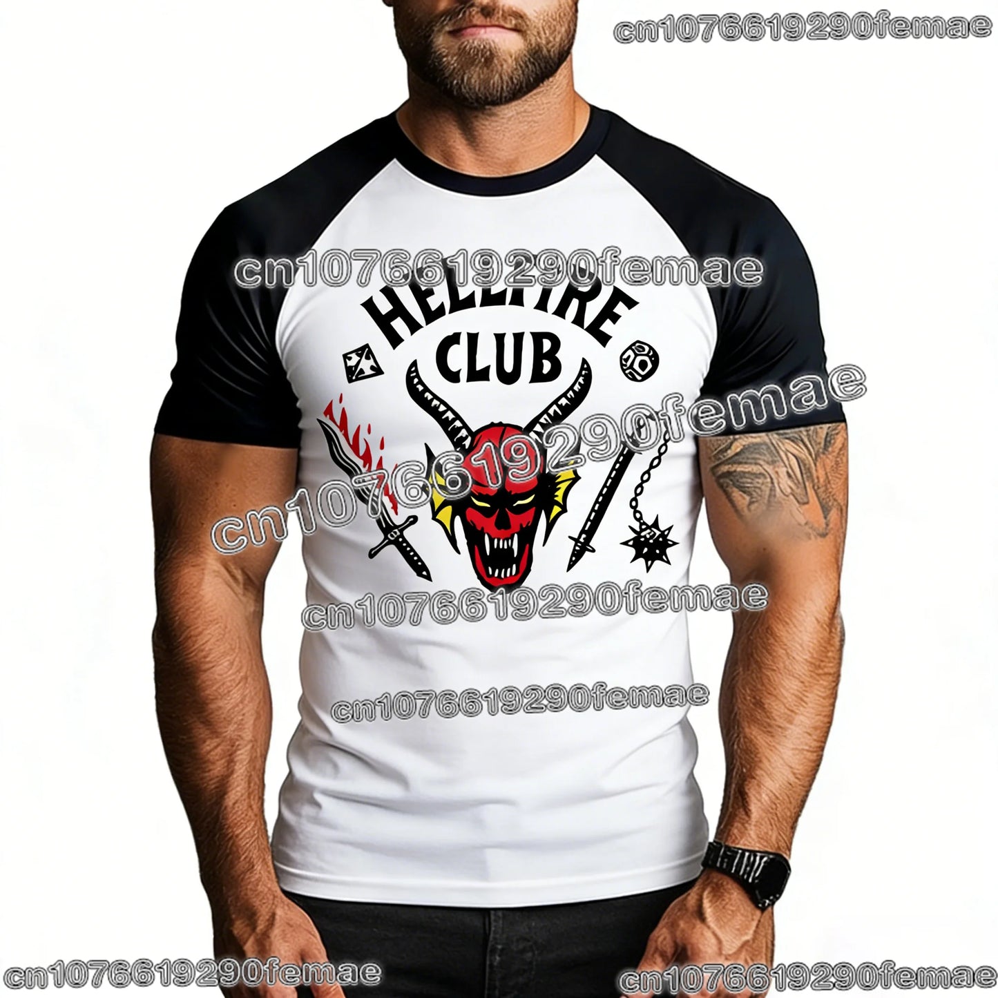 Hellfire Club Monster O-Neck Graphic Short Sleeve T-shirt for Men & Women Summer Streetwear Comfortable High-Quality Top