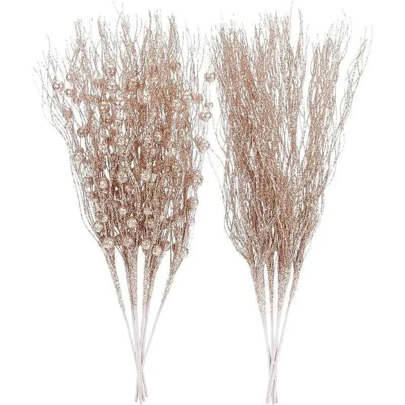 2Pcs Christmas Decoration Glitter Branches Christmas Tree Ornaments Artificial Flowers for Home Xmas New Year Party Accessories