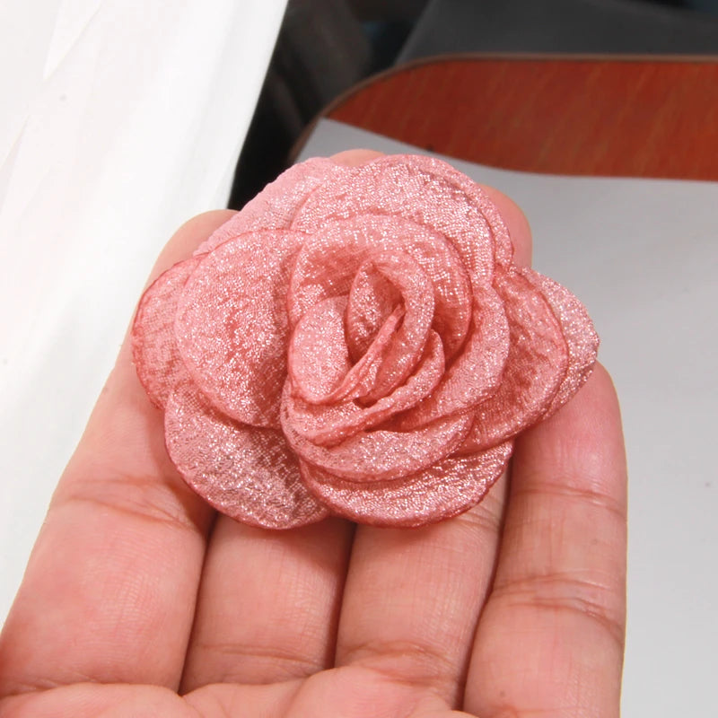 10Pcs 5cm Chiffon Rose Artificial Flowers Yarn Fabric Flowers For Headwear Dress Wedding Bouquet Decor Craft Flower Accessories