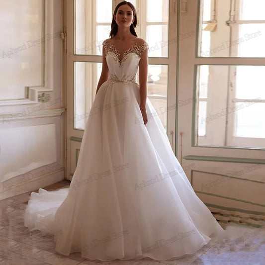 Modern Wedding Dresses Graceful Bridal Gowns Beading Appliques Sleeveless Backless Robes Charming Vestidos De Novia Customized