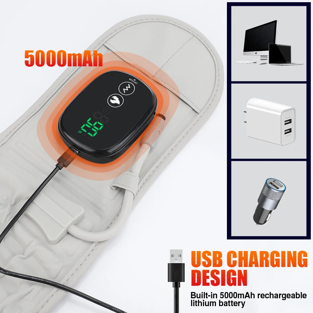 Gray LED Inflatable Waist Belt Lumbar Traction with 3 Level Heating Muscle Relax USB Plug Rechargeable Portable Battery Belt
