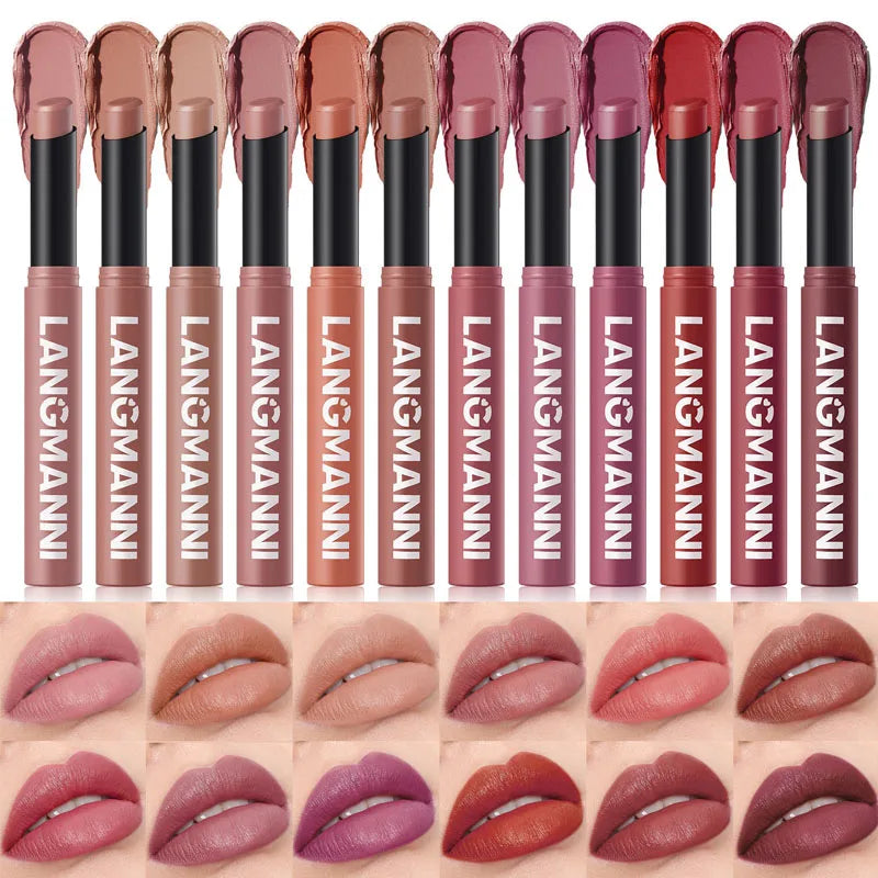 12 Color Nude Lipstick Pen Matte Lipstick Pencil Lip Stain Tint Cosmetic Waterproof Long Lasting Non-Stick Makeup Maquillage