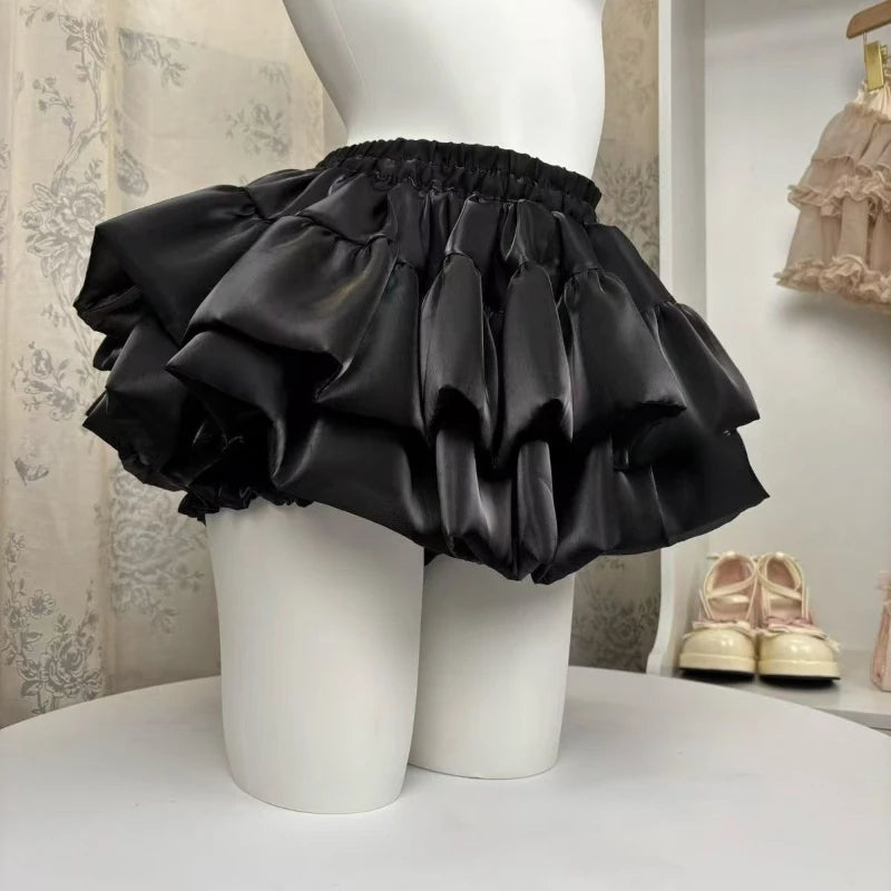 2025 Sweet Elastic Waist New Short Skirt Women Summer Chic White Ruffle Cake Skirts Female Fashion Casual Pretty Princess Skirt