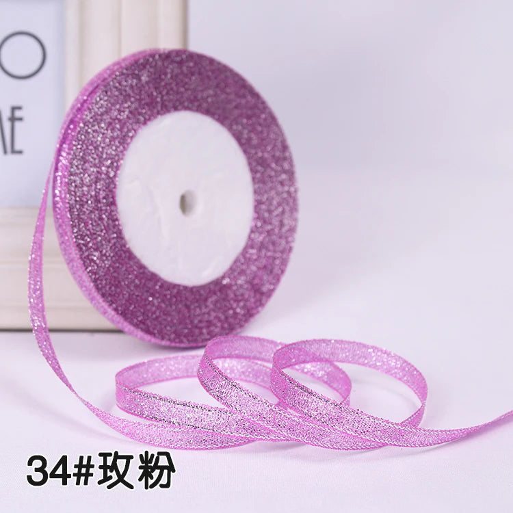 1/4" (6mm) 25yards Gold Silver Metallic Glitter Ribbons For DIY Crafts Sewing Fabric Christmas Party Wedding Supplies Gift Wrap