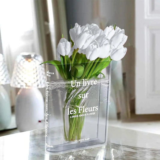 The Language of Flowers Acrylic Book Vase Unique Home Decoration Artistic and Cultural Flavor Acrylic Plant Vases for Home Decor