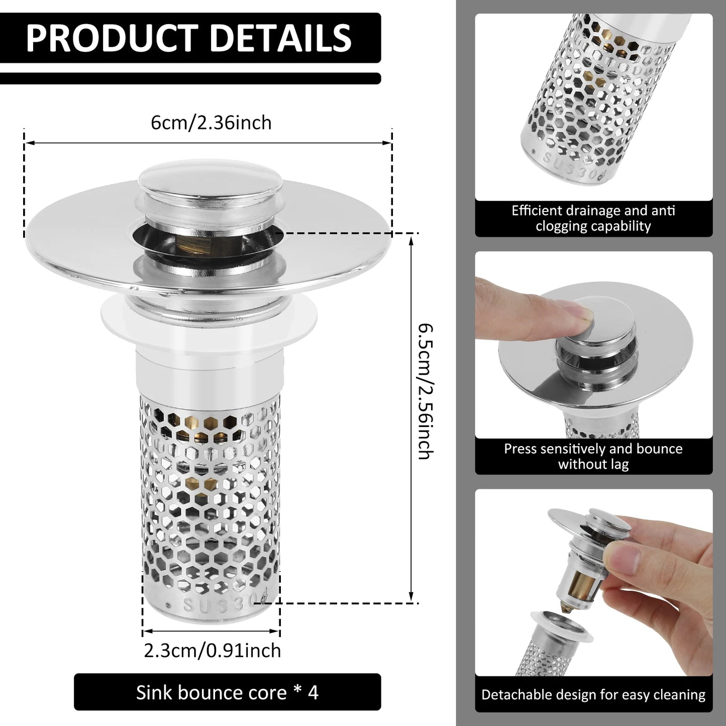 Bathroom Sink Stopper Filter Rust Resistant Drain Strainer Anti Clogging Sink Stopper Filter Basket Easy to Clean for Kitchens