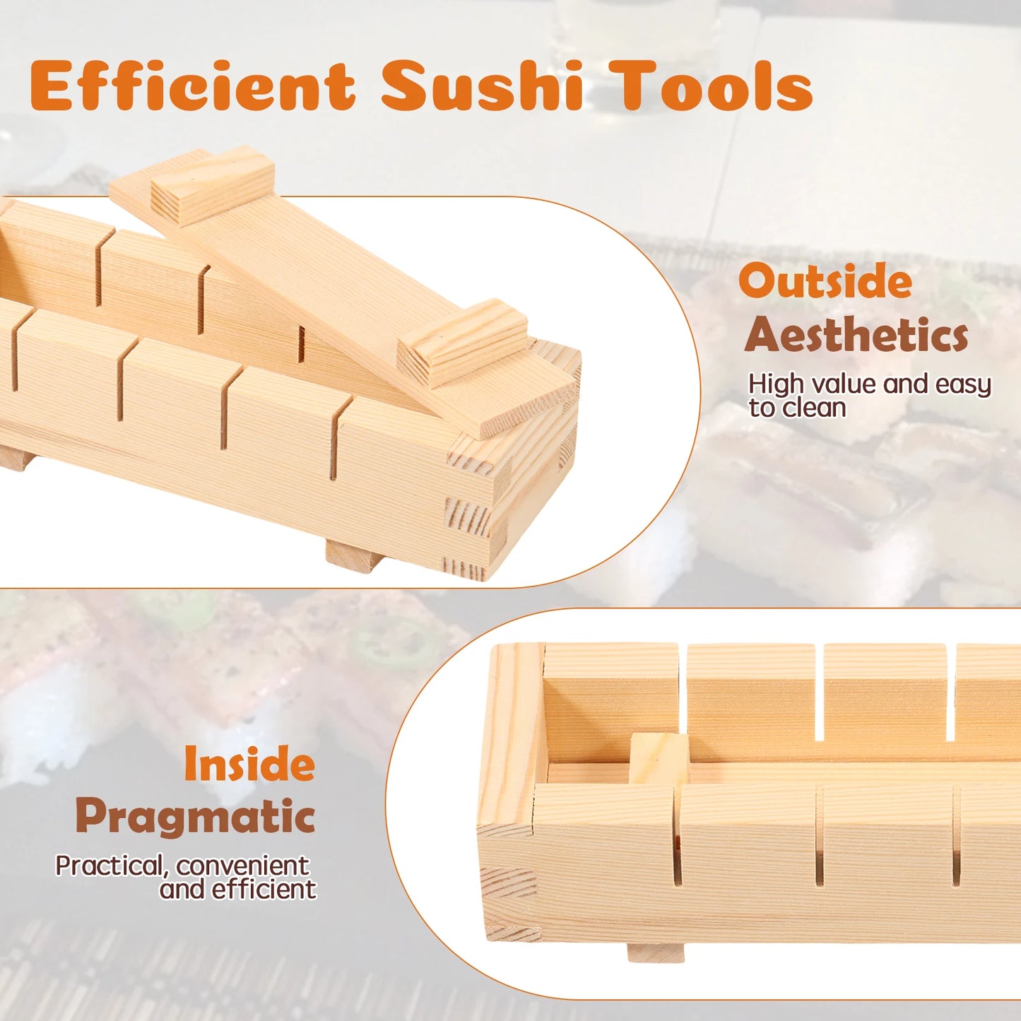 Sushi Maker Equipment Kit Wood Kimbap Sushi Rolls Mold Square shaped Sushi Making Tools Cake Roll Mold Sushi Rice Roll