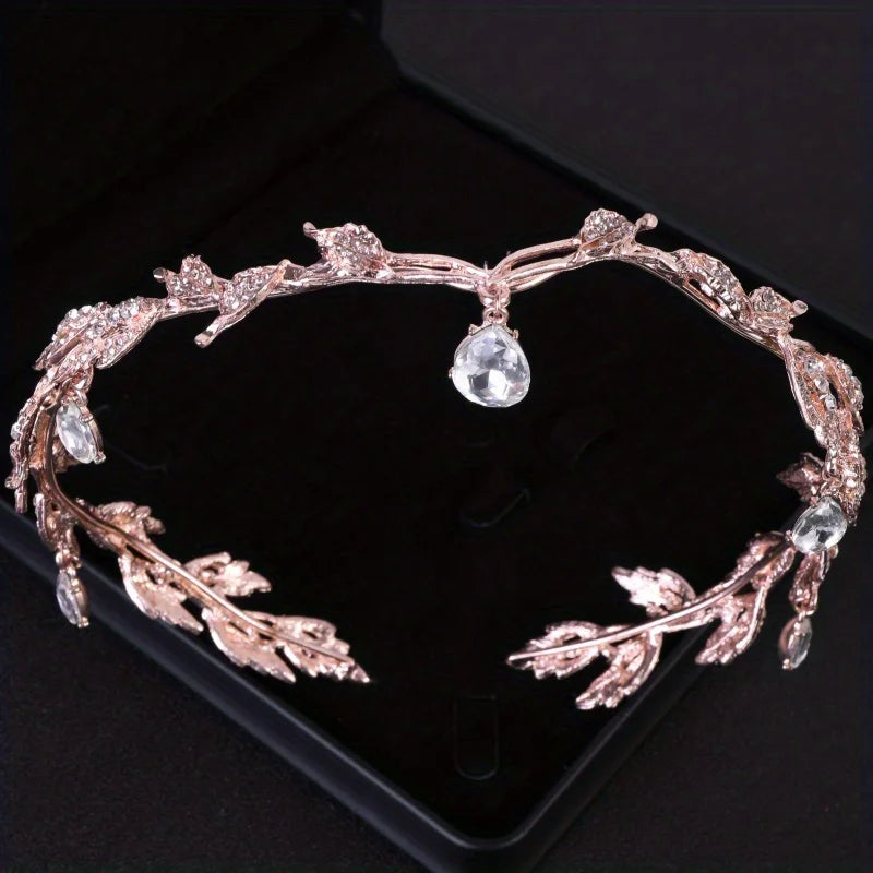 Women's vintage tiara Elegant waterdrop leaf tiara crown crystal gold silver rhinestone wedding hair accessories bridal tiara
