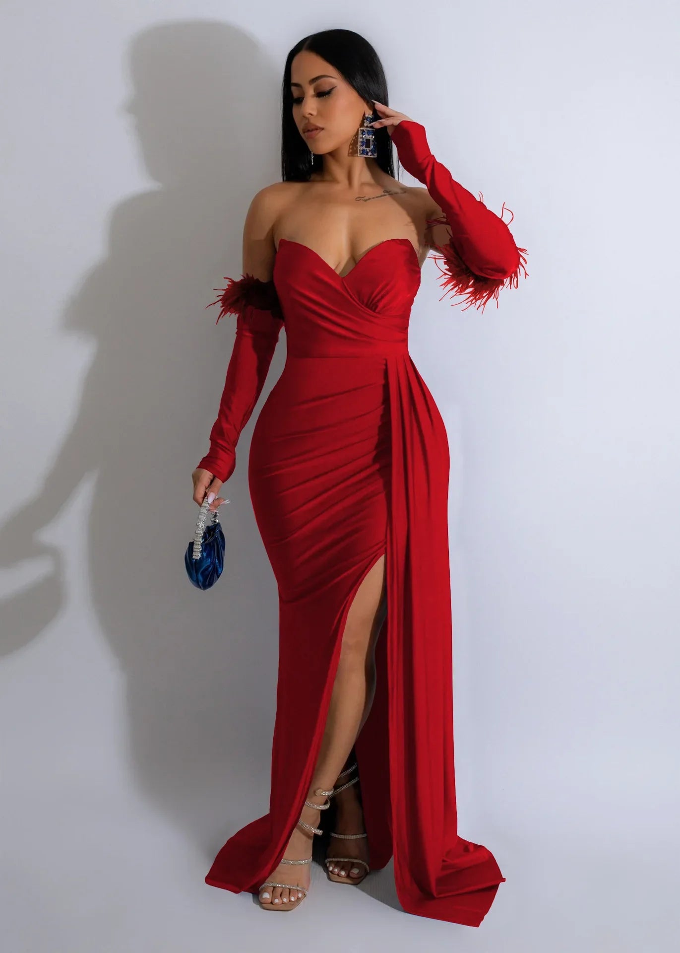 Elegant Birthday Evening Night Dresses for Women Wedding Gown Long Christmas Maxi Bodycon Prom Party Dress with Sleeve