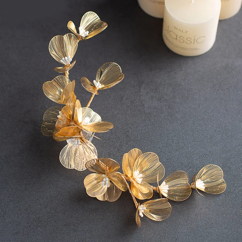Bridal Headwear Wedding Hair Accessories Flower Headband Wedding Hair Jewelry Prom Hair Vine Gold/Silver Color Flower Tiara ML