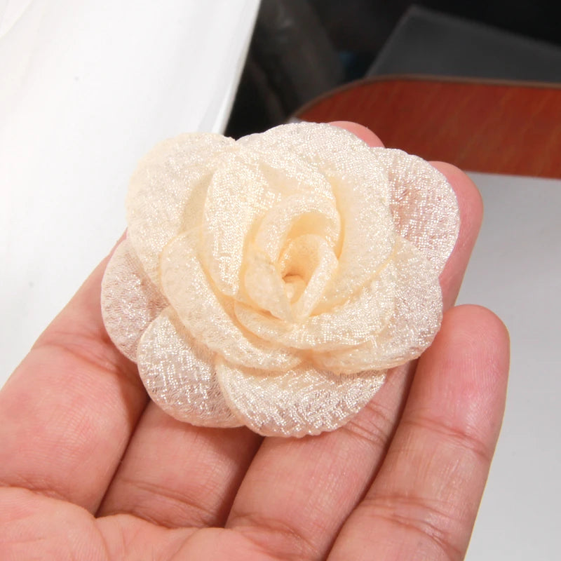 10Pcs 5cm Chiffon Rose Artificial Flowers Yarn Fabric Flowers For Headwear Dress Wedding Bouquet Decor Craft Flower Accessories