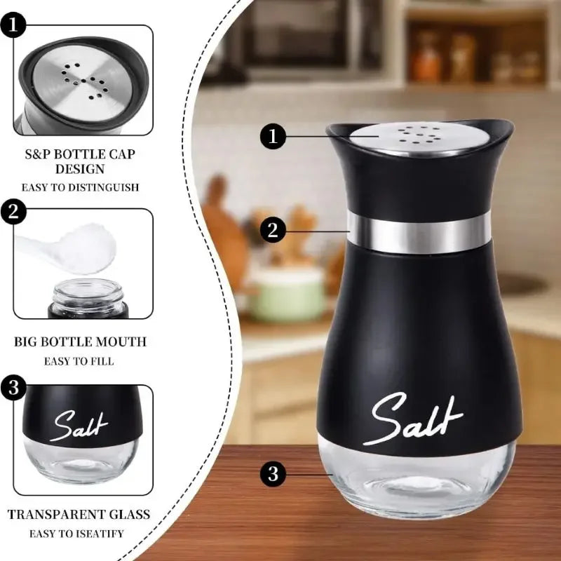 2pcs Seasoning Shaker Glass Bottles Spices Storage Barbecue Condiment Jar Salt Pepper Boxes For Kitchen Gadget Tools Organizer