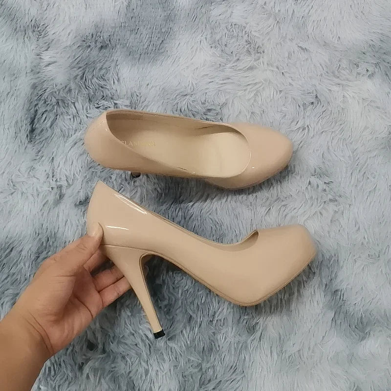 2025 New Women Pumps Autumn Round Toes High Heels Fashion Sexy 12cm Heel Banquet Platform Stilettos Wedding Prom Shoes Plus Size